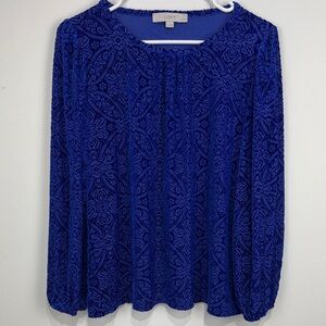 LOFT Royal Blue Textured Velour Blouse. Size LP